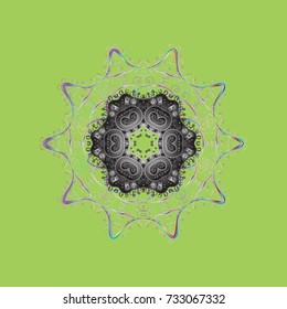 Contour green, gray and neutral mandala shaped snowflakes for art therapy style zen drawing. Hand-drawn, stylish doodle in tatto style, fabric design and cards in Vector illustration.