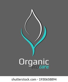 Contour green leaf logotype as mockup of seedling, growing plant. Stylized eco greens symbol. Natural care ecology icon template. Vector organic sign
