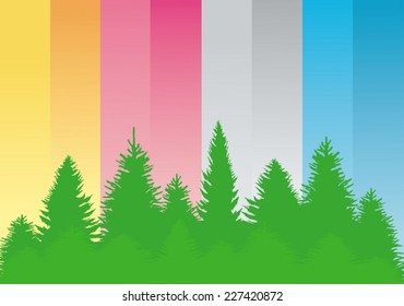 Contour of green trees on various backgrounds.