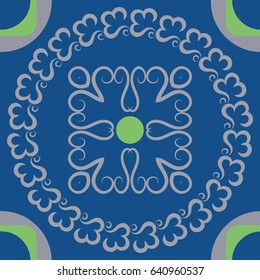 Contour green yellow pattern in a circle on a blue background