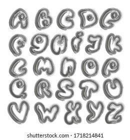 CONTOUR. grunge grey gradient. lettering. line art ALPHABET. rounded font for writing words. fun bright cartoon vector 