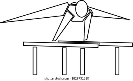 Contour of gymnast doing exercises on the uneven bars. Sportsman isolated on white background. Vector illustration.