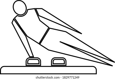 Contour of a gymnast performing exercises on a horse. Sportsman isolated on white background. Vector illustration.