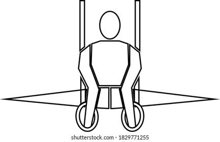 Contour of the gymnast performs exercises on the rings. Sportsman isolated on white background. Vector illustration.