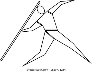 Contour of a gymnast throwing a sports javelin. Sportsman isolated on white background. Vector illustration.