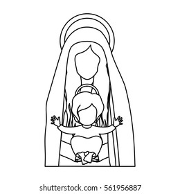 contour half body saint virgin mary with baby jesus