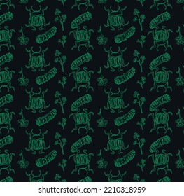 Contour Halloween pattern with caterpillars, beetles and green colors. Graphic vector image with wildlife for scrapbooking, invitations, textiles and packaging paper.