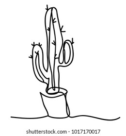 contour of hand drawn cactus illustration, minimalism and continuous line concept