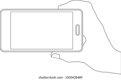Contour hand of woman is holding smartphone with the blank screen for adding your text or object vector illustration
