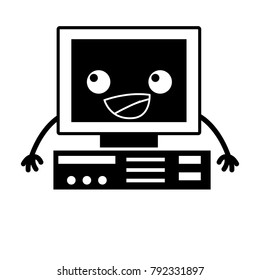 contour happy computer technology kawaii with arms