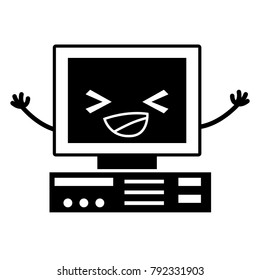contour happy computer technology kawaii with arms