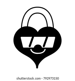 contour happy heart padlock kawaii with sunglasses