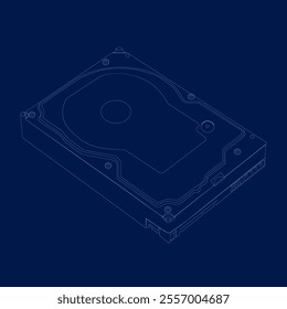 Contour Hard disk drive isolated on a blue background. Vector Illustration.