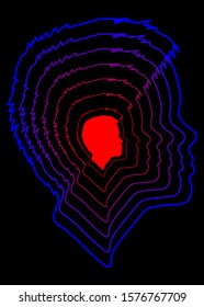 The contour of the boy’s head. The child's head in profile is drawn with colored lines.