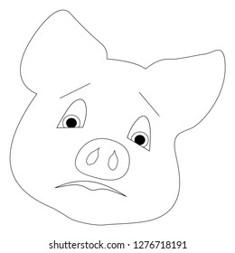 The contour of the head of a pig. Emotion - sadness, sorrow, grief, heartsore, melancholy, longing. Template for design. Vector.