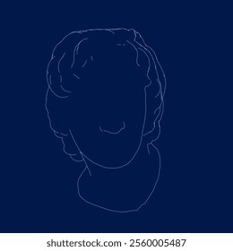 Contour head of the statue of David. Figure isolated on blue background. Vector illustration