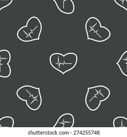 Contour of heart and cardiogram inside it repeated on grey background