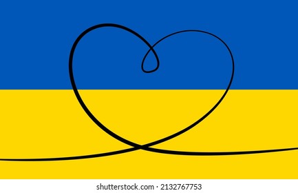 Contorno al corazón sobre el fondo de la bandera de Ucrania