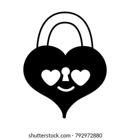 contour heart padlock in love kawaii personage