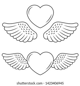 Contour heart with wings symbol love icon design tattoo. Vector illustration