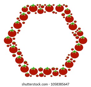 Contour Hexagon composition of tomato in different sizes. Vector tomato elements are composed into contour hexagon illustration. Natural vector illustration.