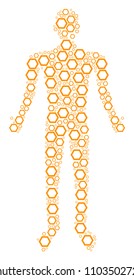Contour hexagon man representation. Vector contour hexagon icons are arranged into human mosaic.