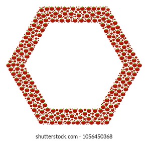 Contour Hexagon mosaic of tomato. Vector tomato objects are organized into contour hexagon pattern. Organic vector design concept.