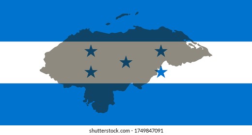 Contour of Honduras on National flag. Сountry shape on National flag background.