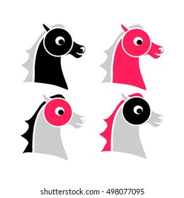 The contour of the horse's head. Set of vector illustrations. A child's drawing of the head pony