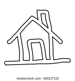 contour house with chimney icon flat vector illustration