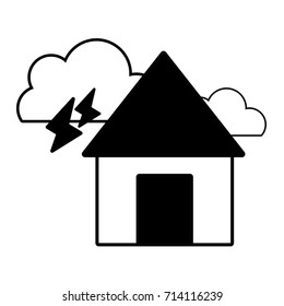 contour house with clouds and thunders natural weather