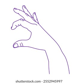 Kontur der menschlichen Hand. Vektorgestengrafik. Konzept der Kommunikation und Ausdrücke. Index, Mitte, Ring, kleine Finger und Daumen