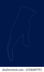 Contour human Hand vector isolated on a blue background. Vector illustration