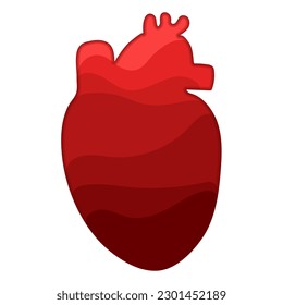 Die Kontur des menschlichen Herzens besteht aus Schichten und Rottönen. Von dunkel bis hell, das Herz mit Blut füllen. Ein Element auf weißem Hintergrund. Das Konzept des Hämophilia-Tages Symbol der Hilfe