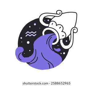 Contour icon of Aquarius zodiac sign. Round shape avatar of stars figure, constellation. Astrology element, horoscope symbol of birth month. Flat isolated vector illustration on white background