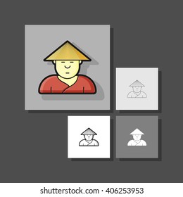 contour icon Chinese man in a kimono and a national cap