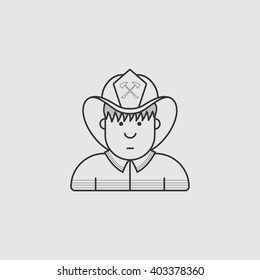 contour icon firefighter in a yellow form and a red cap
