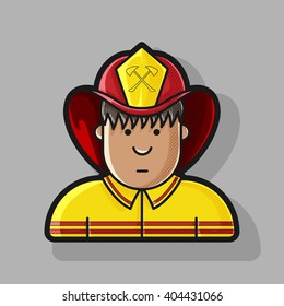 contour icon firefighter in a yellow form and a red cap