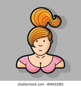 contour icon girl with a pigtail and chest