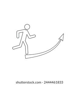 icono de contorno de la línea de desarrollo de negocios, éxito, flecha arriba, una persona aspira al éxito, resaltado en un fondo blanco