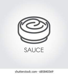 Contour icon of plate with sauce. Culinary logo in thin line style for various recipes, cookbooks, culinary sites and other projects. Vector illustration