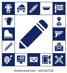 contour icon set. 17 filled contour icons. Included Chest, Pencil, Piano, Mail, Gun, Bowl, Dissection, Rainbow icons