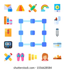 contour icon set. 17 flat contour icons.  Simple modern icons about  - mail, pencil, allocation, speedometer, lighter, key card, mayan pyramid, sandals, fade buttons, rainbow