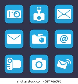 contour icon. Set of 9 filled contour icons such as camera, email