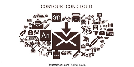 contour icon set. 93 filled contour icons.  Simple modern icons about  - Mail, Feather, Stadium, Capture, Chest, Speedometer, Hip flask, Pencil, Gun, Piano, Animate, Photo, Rainbow