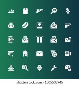 contour icon set. Collection of 25 filled contour icons included Mail, Pencil, Email, Camera lens, Columbia, Facetime, Bobbin, Gun, Curtains, Photo, Razor, Grapes, Envelope, Sandals