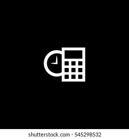 Contour icons calculator and clock on black background. Vector illustration