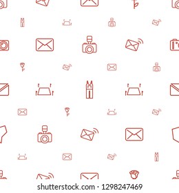contour icons pattern seamless white background. Included editable outline camera, jumpsuit, rose, mail, land territory icons. contour icons for web and mobile.