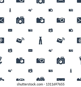 contour icons pattern seamless white background. Included editable filled camera, jumpsuit, mail, email, rose icons. contour icons for web and mobile.