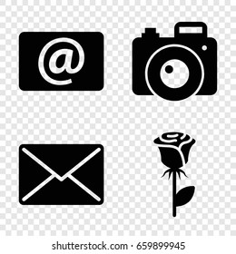 Contour icons set. set of 4 contour filled icons such as rose, email, camera